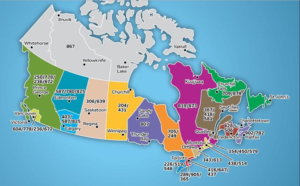 Canada Area Code List - Area code map